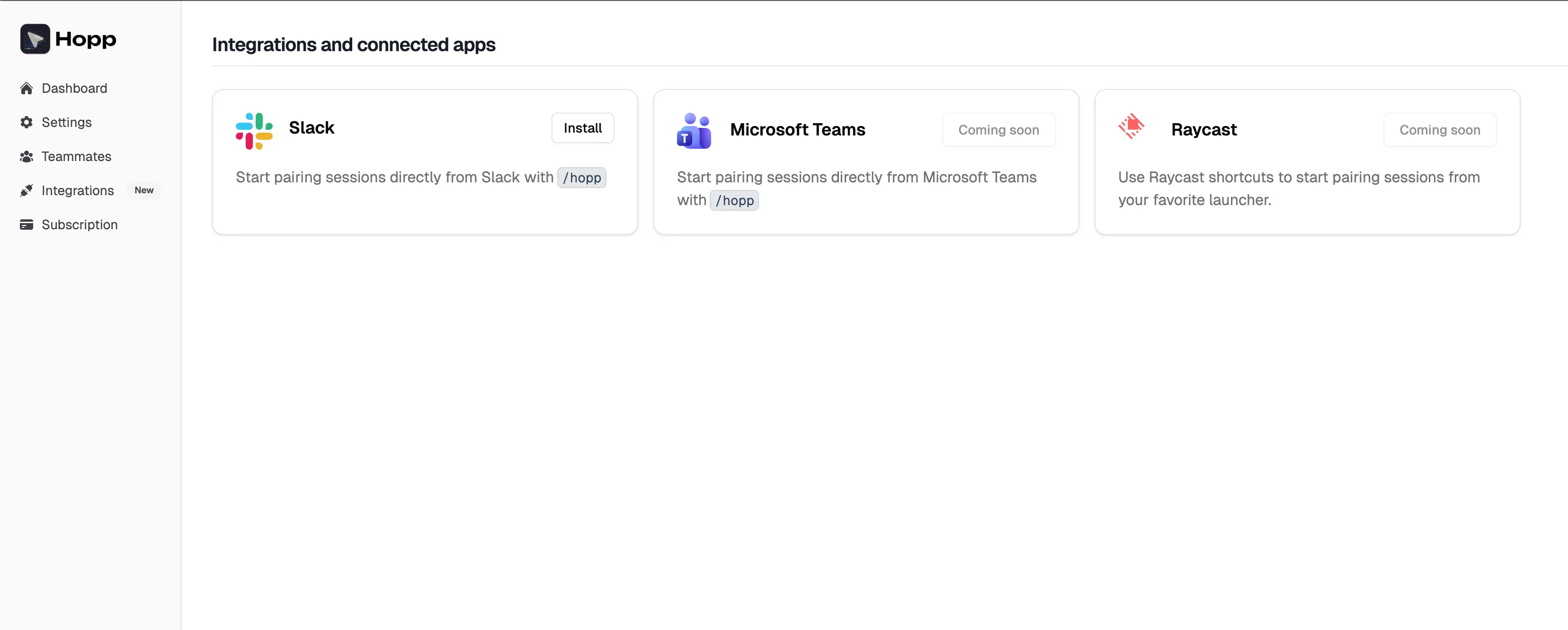 Integrations page